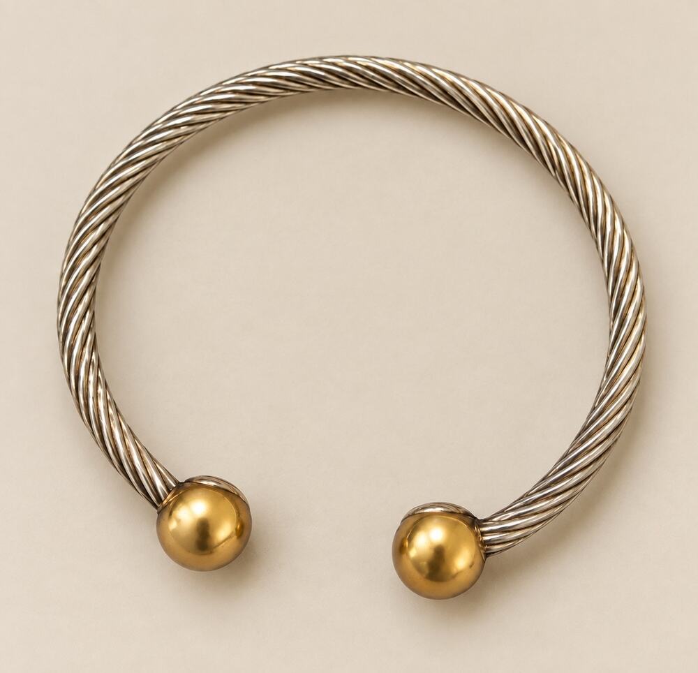 Magnetic Stainless Steel twisted cuff bracelet in gold and silver tone